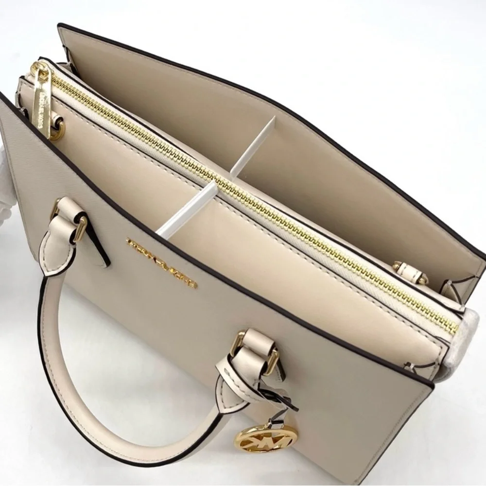 Michael Kors Sheila Medium Satchel Crossbody Bag Light Cream